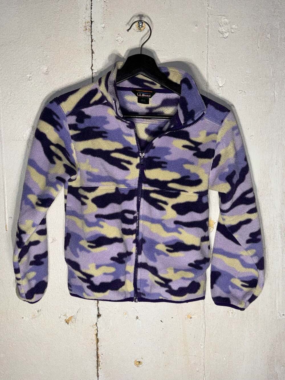 L.L.Bean Youth Girls Full Zip Fleece Jacket Purple Lavender Camo Size 8